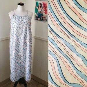 Vintage 1970s Boho Striped Halter Top Dress